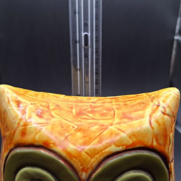 Vintage Ceramic Fitz & Floyd Owl Coin Bank Embossed Floral Orange-Green READ - Picture 7 of 8